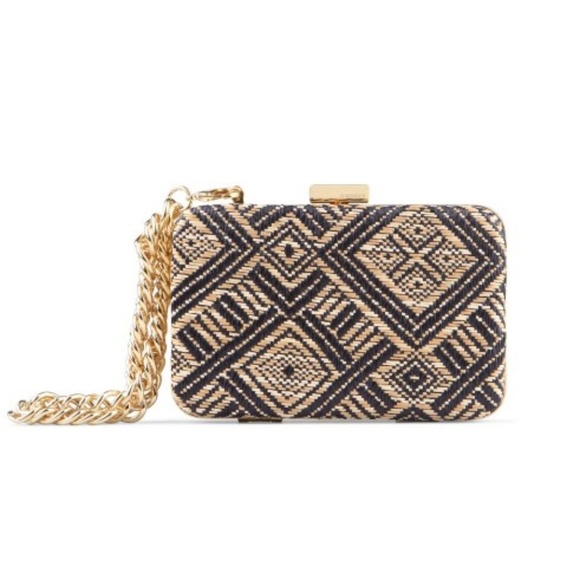 C. Wonder Handbags - C Wonder Raffia Minaudiere Clutch Wristlet